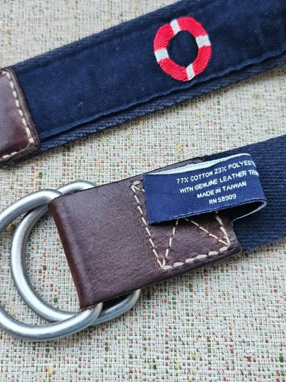 Daniel Cremieux Men Belt Blue Canvas Brown Leather Waistband Size 36 to 38 inche